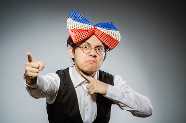 Funny man with giant bow tie