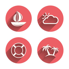 Travel icons. Sail boat with lifebuoy signs.