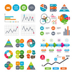 Transport icons. Tachometer and wheel signs.