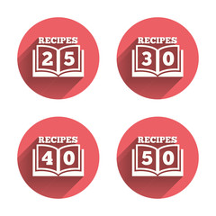 Cookbook icons. Fifty recipes book sign.