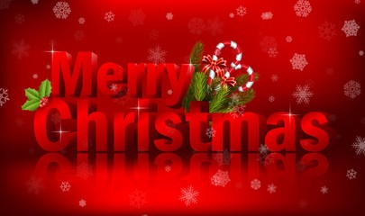 Merry christmas 3D text  on the red background. Christmas concept