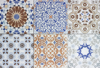 Colorful vintage ceramic tiles wall decoration