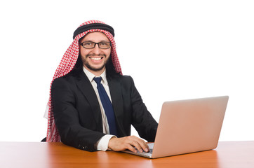 Arab businessman with computer on white