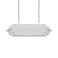 Empty traditional signboard with chain isolated on white