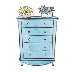 Homely Home Sweet Home Watercolor Chest of Drawers with Beautiful Flower Pots on There