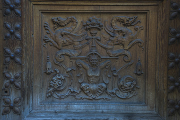 old wooden door with carvings