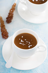 Caramel pudding with flaked salt