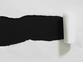 Ripped black and white paper, copy space