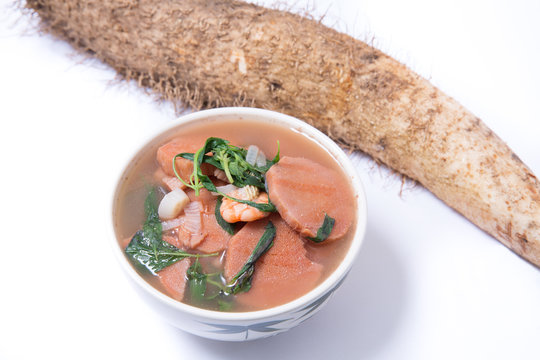 Hot soup from Karen yam isolated on white background
