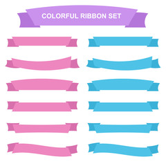 Colorful ribbons and banners set isolated on white background.