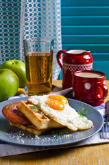 Waffles with sausage and eggs