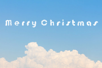 Blue sky background with merry christmas clouds word