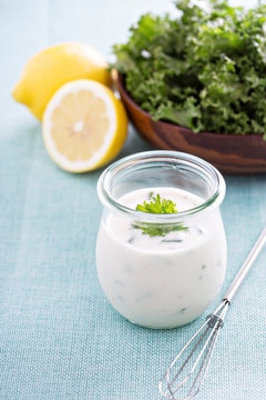 Homemade ranch dressing in a jar