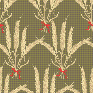 Abstract texture with wheat tied. Seamless pattern with festive flower bouquet ornament