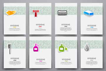 Corporate identity vector templates set with doodles hygiene theme