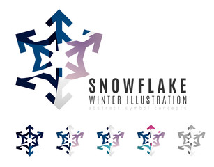 Set of abstract colorful snowflake logo icons, winter concepts, clean modern geometric design