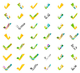 Set of abstract OK and tick icons, business logotype concepts, clean modern geometric design