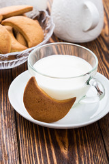 Shortbread cookies and cup of milk
