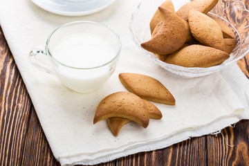 Shortbread cookies and cup of milk