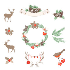 Set of vector Christmas design elements and symbols