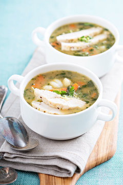 Chicken gnocchi soup with vegetables