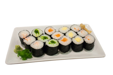 Sushi rolls on a plate