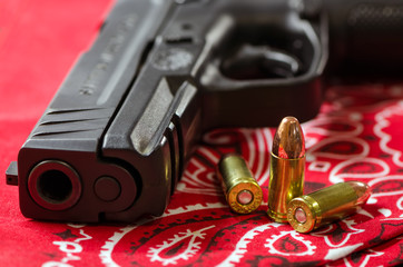 Gang Crime Abstract - Gun and Bullets on Bandana Symbolizing Inner City Social Issues