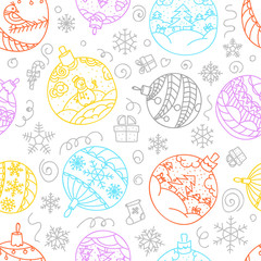 Naklejka premium Christmas decorations seamless pattern. Merry Christmas and Happ