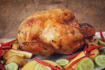 Roasted turkey and vegetables for thanksgiving day