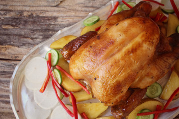 Roasted turkey and vegetables for thanksgiving day