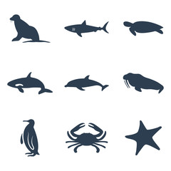 Maritime animals icon set. Vector illustration