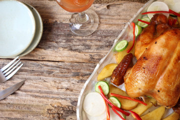 Roasted turkey and vegetables for thanksgiving day