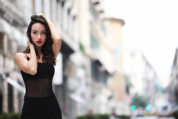 Portrait of beautyful girl in urban background