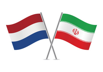 Netherlands and Iranian flags. Vector illustration.