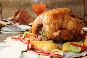 Roasted turkey and vegetables for thanksgiving day