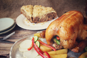 Roasted turkey and apple cake for thanksgiving day