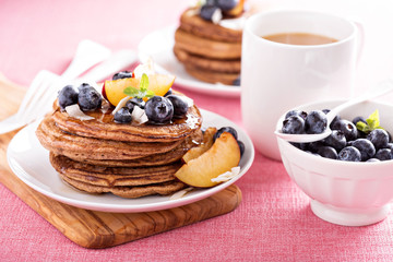 Cinnamon coconut flour pancakes with fresh fruits