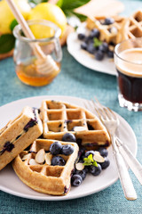 Lemon blueberry waffles with berries 