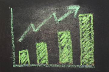 close up of chalkboard with growth business graph chart
