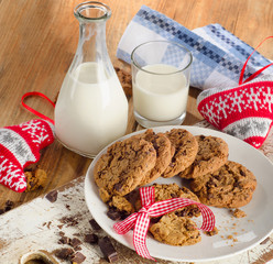 Chocolate chip cookies with bootle of milk