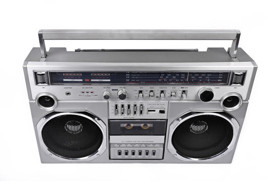 1980s Silver radio boom box  isolated on white. above