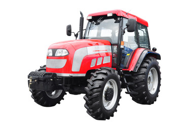 New red agricultural tractor isolated over white background. Wit
