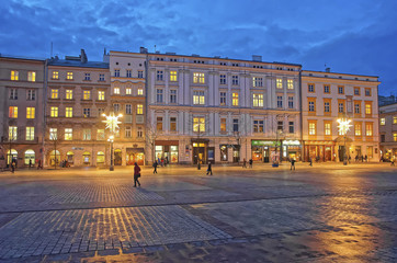 Fototapeta na wymiar Main Market Square of the Old City in Krakow in Poland at Christ