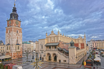 Fototapeta premium Town Hall Tower and Cloth hall in the Main Market Square of the