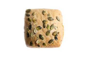 Brown Wholegrain Bread Rolls with pumpkin seeds isolated on whit