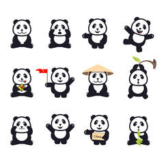 Naklejka premium set of cute funny cartoon pandas