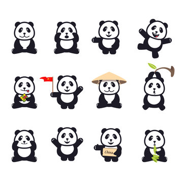 set of cute funny cartoon pandas