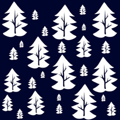 white trees on a dark blue background vector pattern