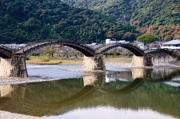 Kintai Bridge over Nishiki river in Iwakuni, Yamaguchi prefecture, Japan  