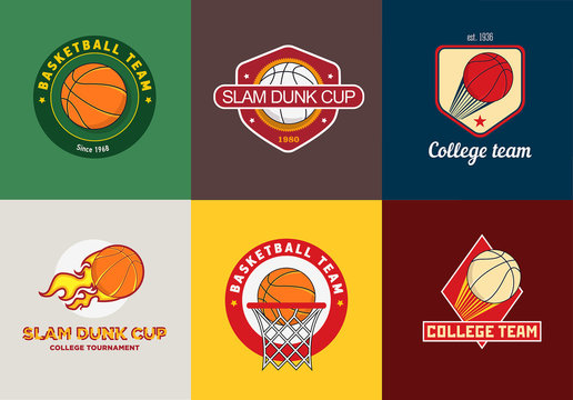 Set of vintage color basketball championship logos and badges